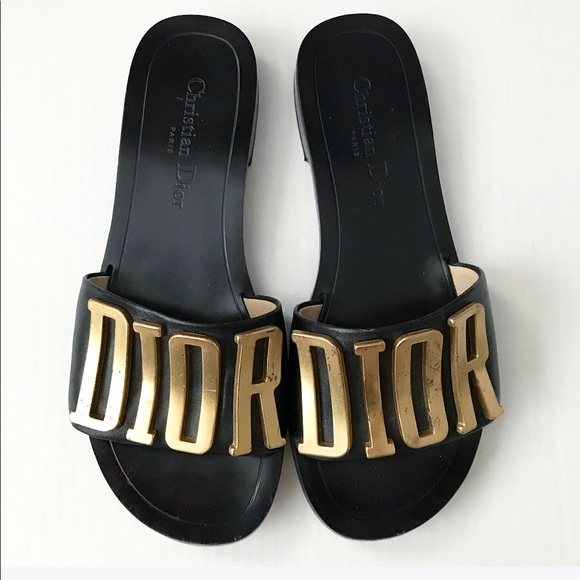 dior black and gold slides
